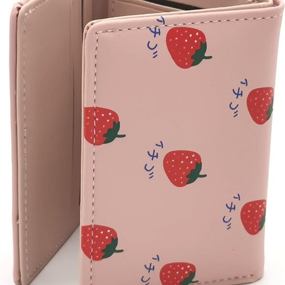Kawaii Strawberry Wallet Small PU Leather Compact Card Cash Change Purse - Picture 3 of 5